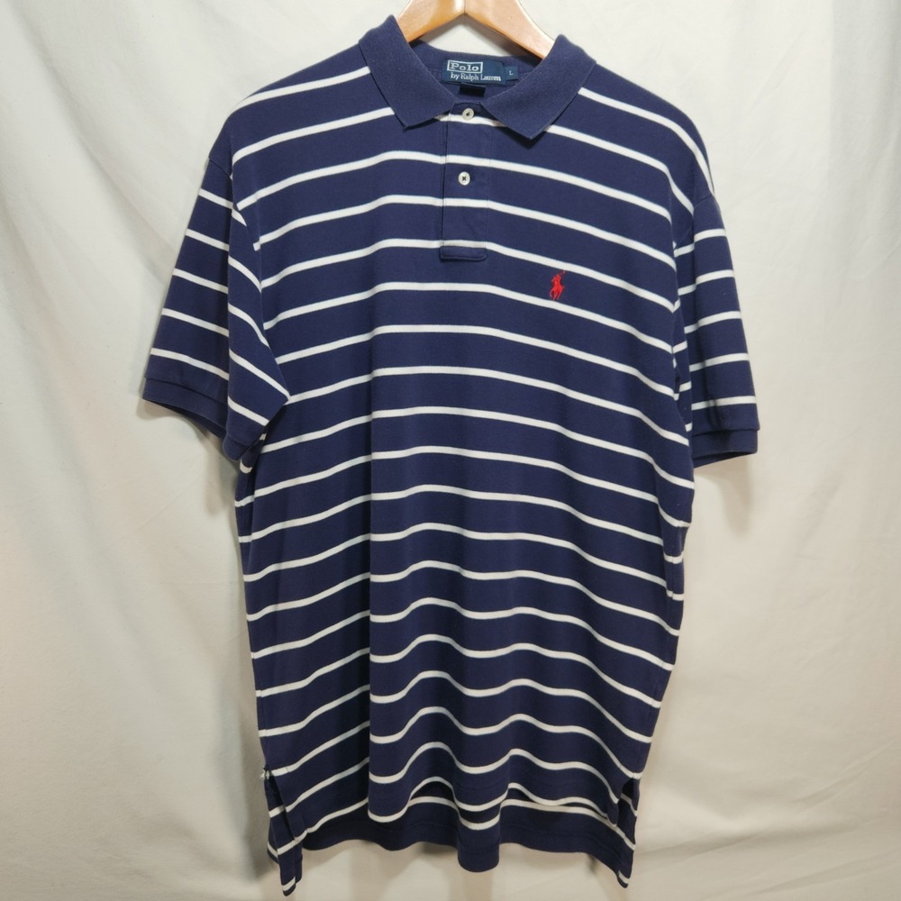 Polo Ralph Lauren Mens Short Sleeve‎ Shirt Blue & White Striped Size Large - Picture 2 of 6
